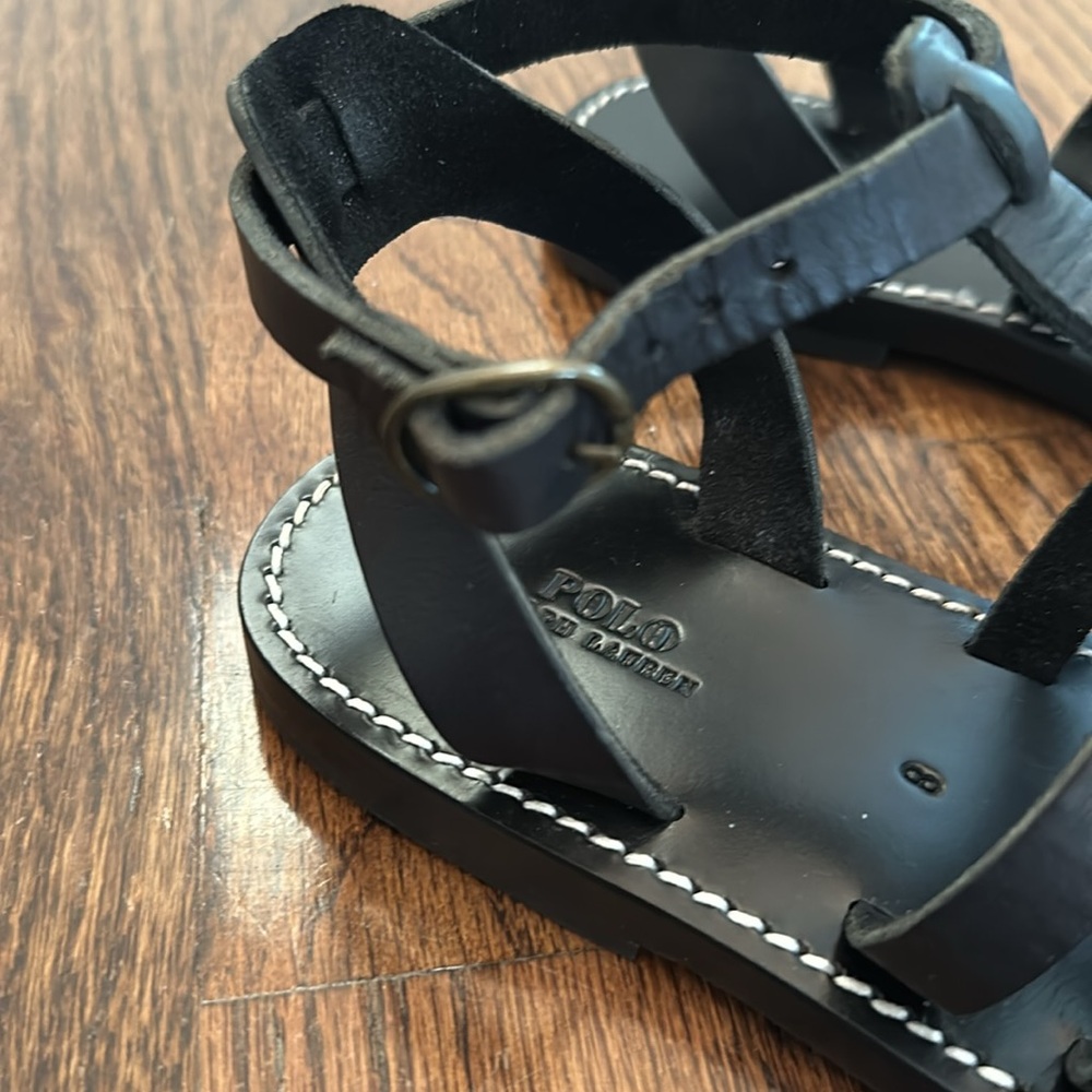 POLO RALPH LAUREN BLACK LEATHER GLADIATOR SANDALS Size 8 - Picture 4 of 5